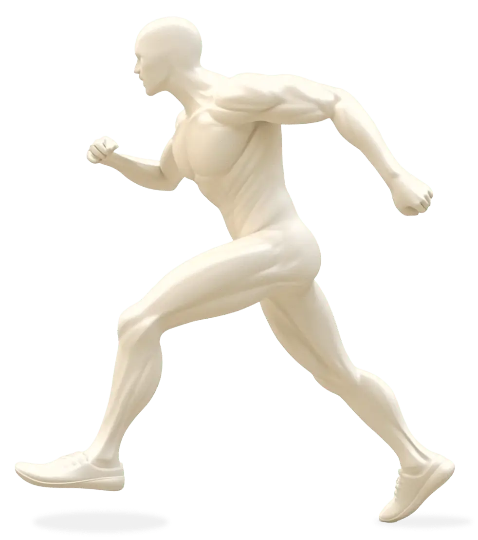 Side profile of a running figure with seven numbered points marking the areas we treat