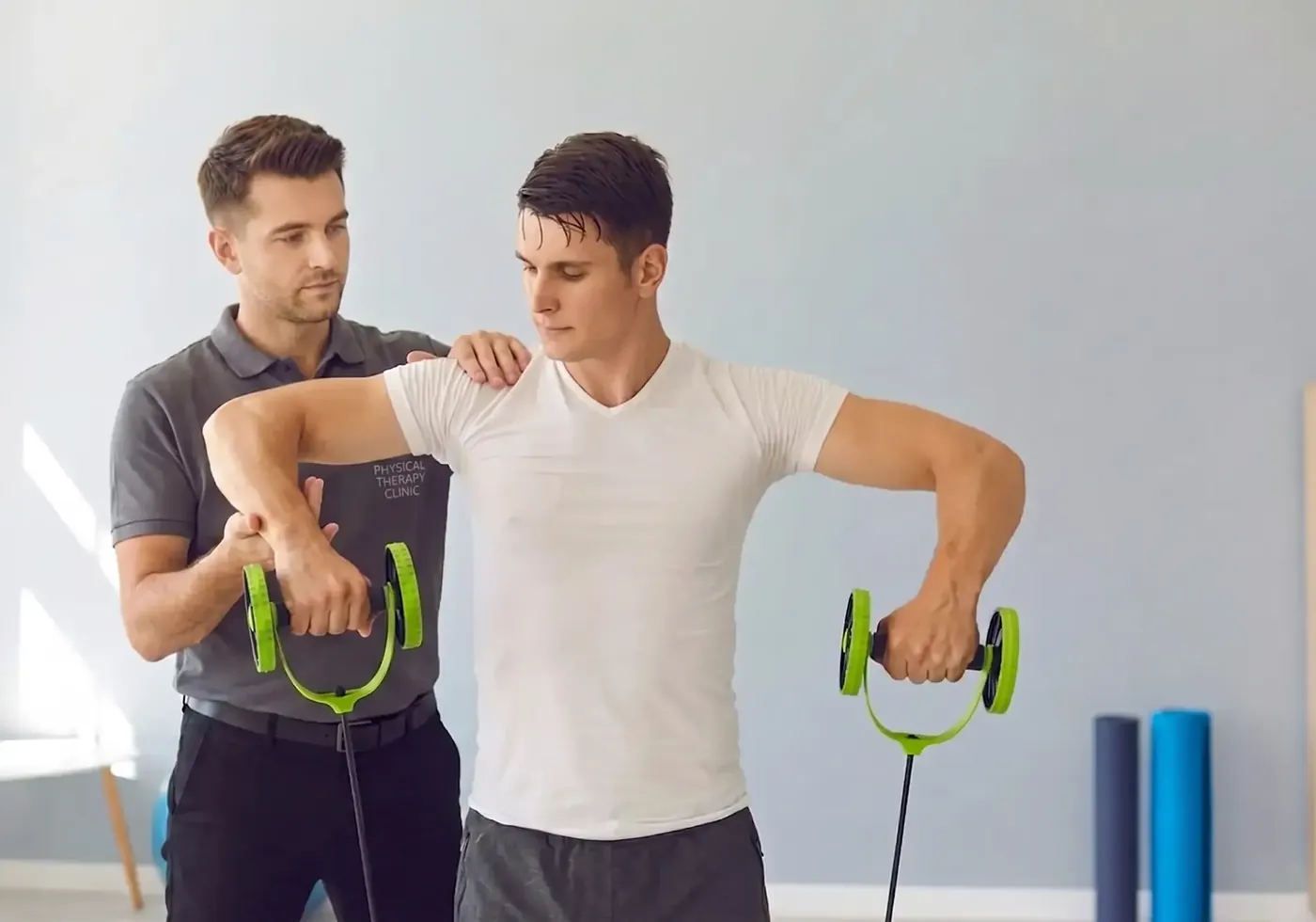 Athlete performing return to sport agility testing with a physical therapist